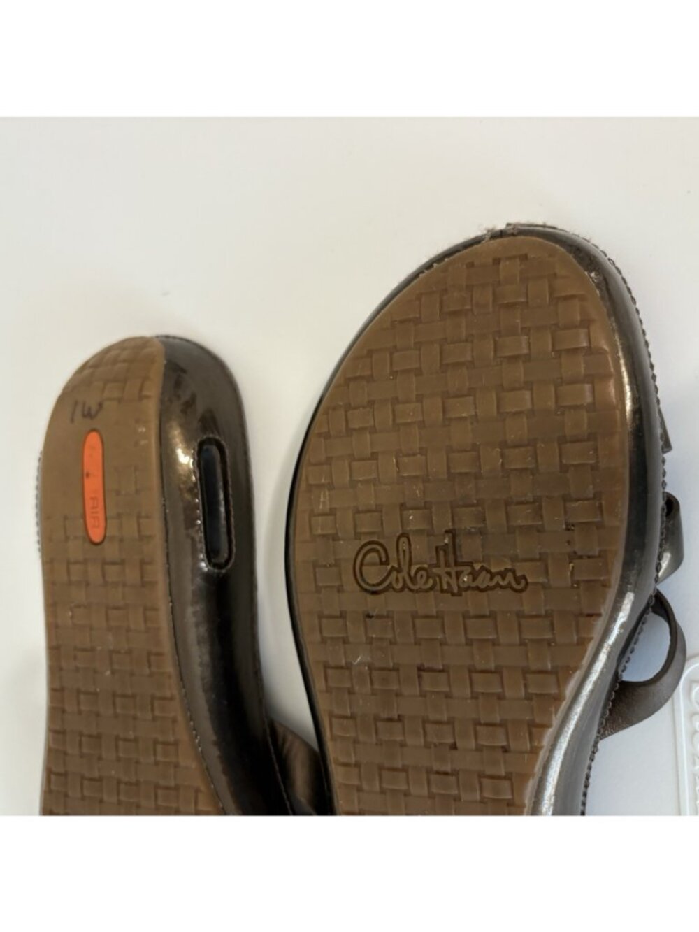 Cole Haan Brown Bronze Leather Slip On Buckle Sandals - Picture 12 of 15